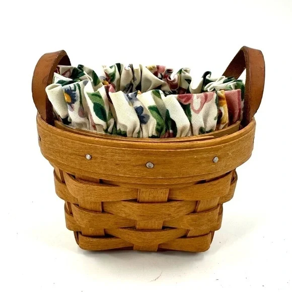 Vtg Longaberger Thyme Booking Basket 1995 Garden Splendor Liner Leather Handles - Picture 1 of 12